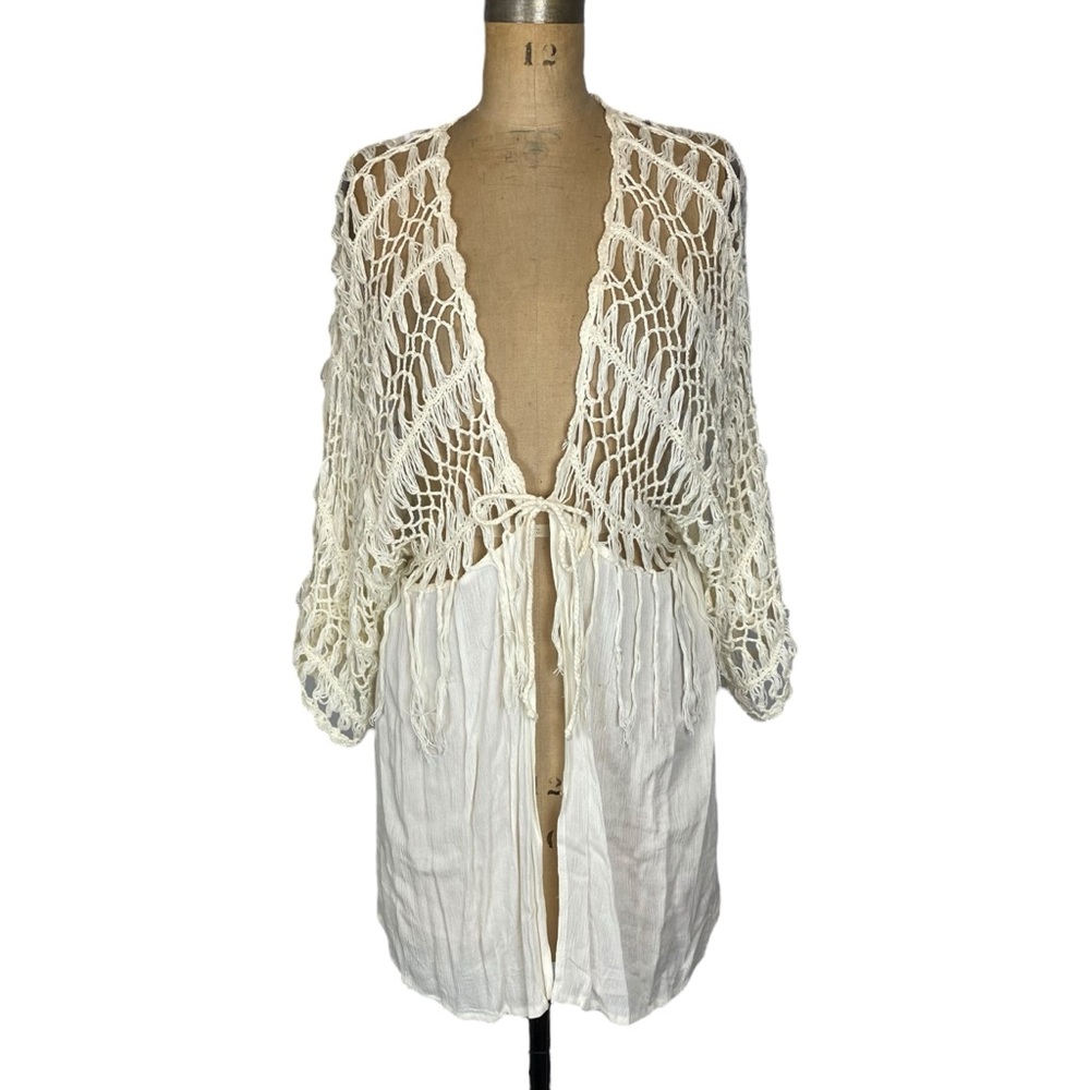 Somedays Lovin Cream Crochet Detail Gauzy Coverup Size XS/S